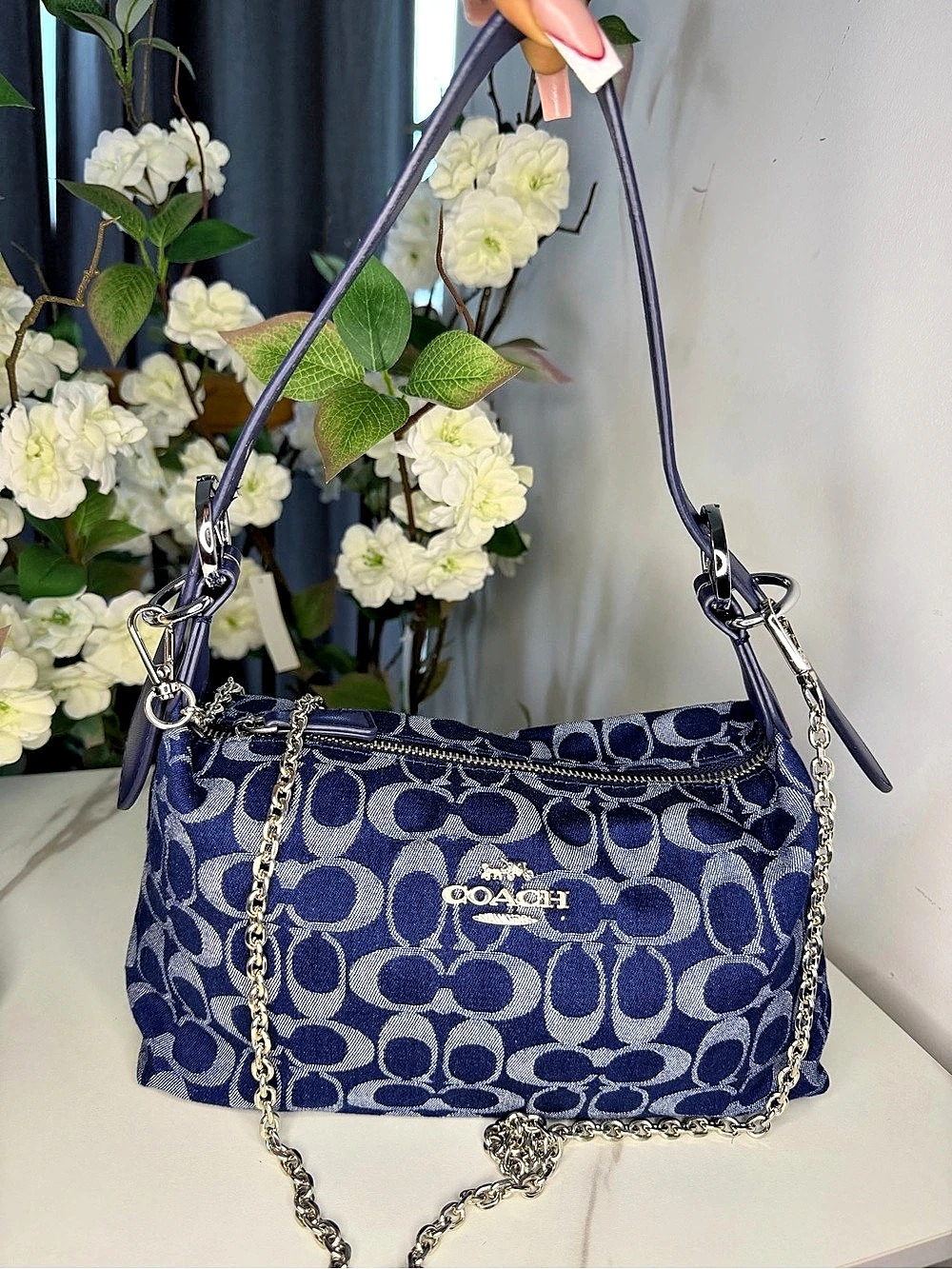 Shoulder Bag Geometric Blue & White